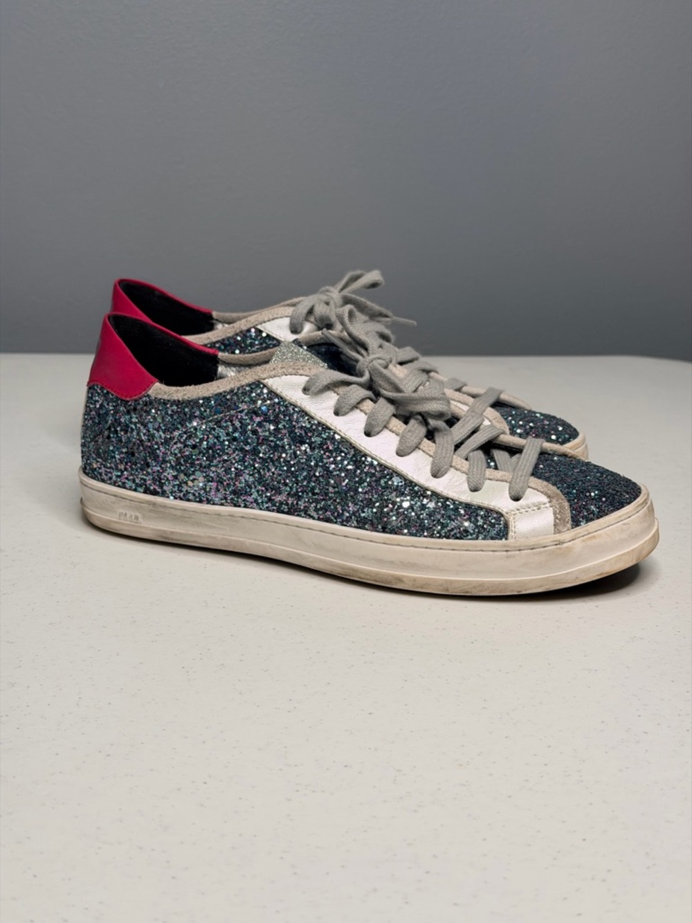 P448 Glitter Low-Top Sneakers with Pink Heel